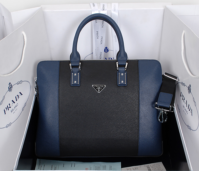 Prada borsetta XN 8607-1 borsa di pelle in blu e nero